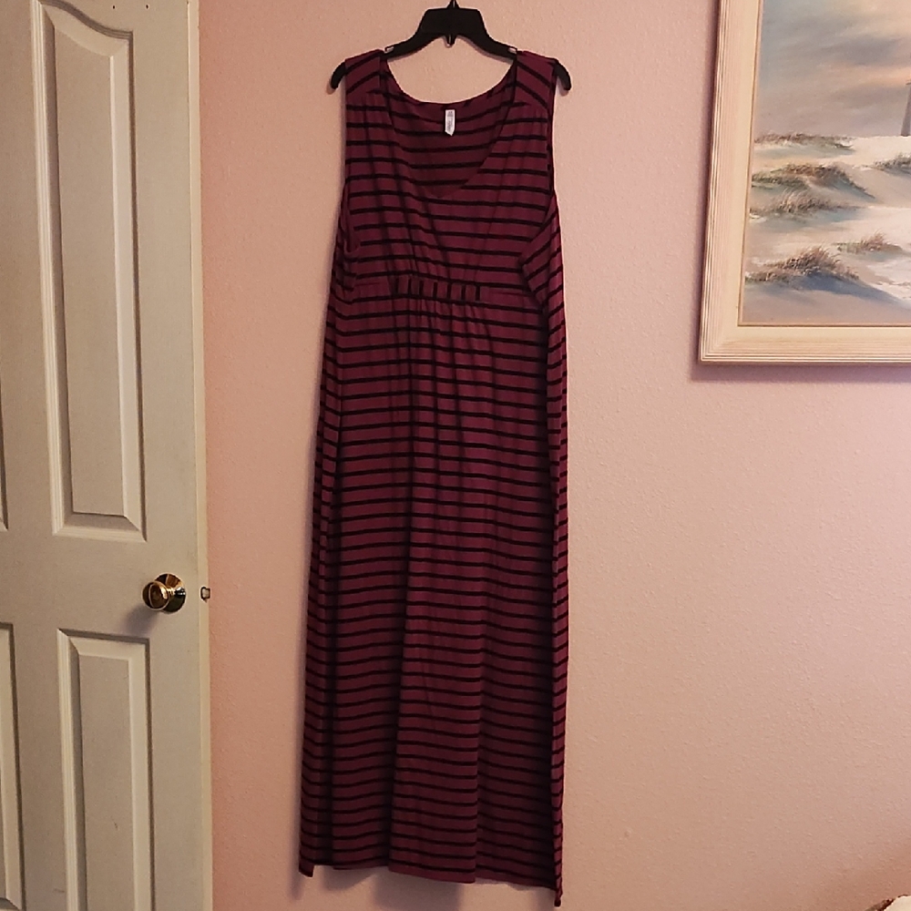 Great Northwest Clothing Company Burgundy and Black Striped Maxi Dress